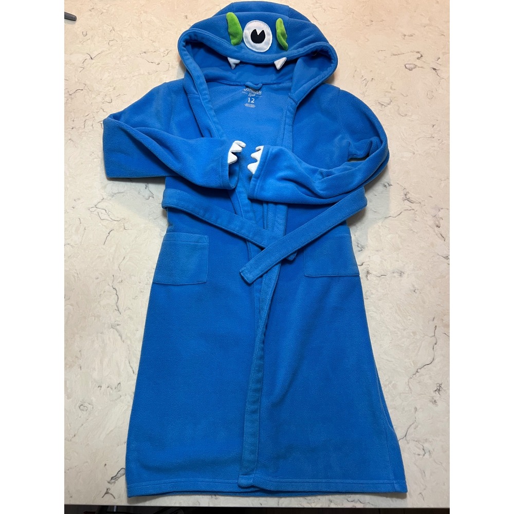 OshKosh B'gosh Kids Blue Monster Fleece Hooded Robe Size 12